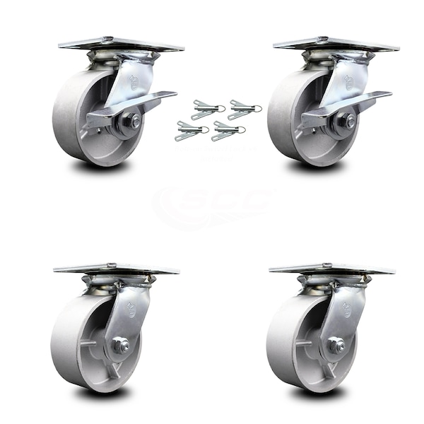 Service Caster 5 Inch Semi Steel Caster Set with Roller Bearing 4 Swivel Lock and 2 Brake SCC SCC-35S520-SSR-SLB-BSL-2-BSL-2 - main